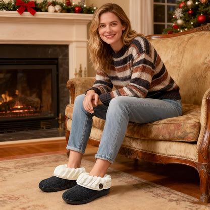 Women'S Wool Cozy Slippers with Faux Fur Collar | Cozy House Shoes, Indoor Outdoor, Fuzzy Bootie Slippers
