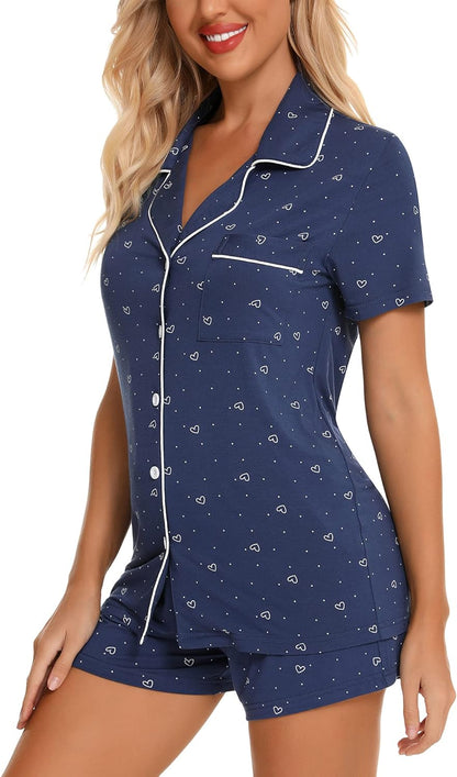Womens Pajamas Set Short Sleeve Button down Soft Pj Sets S-XXL | V Neck,Pyjamas,Modal,Wedding,Pijamas De Mujer,Bridal Party,Viscose,Knit,Cute,Lounge,Lightweight,Nursing,Holidays