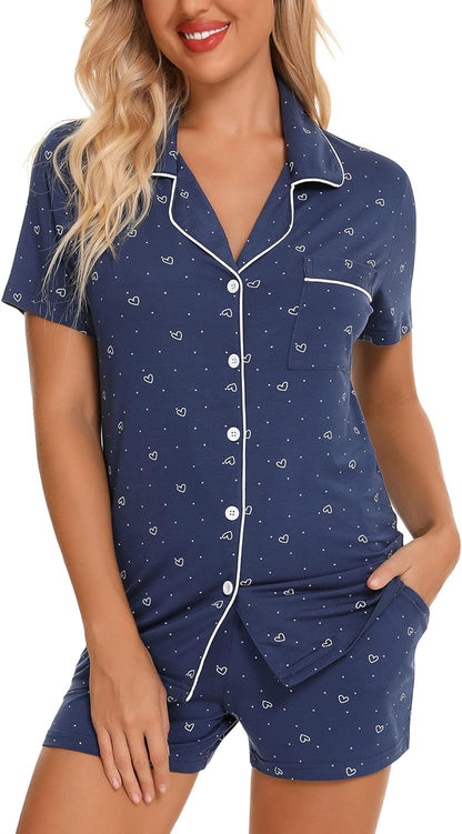 Womens Pajamas Set Short Sleeve Button down Soft Pj Sets S-XXL | V Neck,Pyjamas,Modal,Wedding,Pijamas De Mujer,Bridal Party,Viscose,Knit,Cute,Lounge,Lightweight,Nursing,Holidays