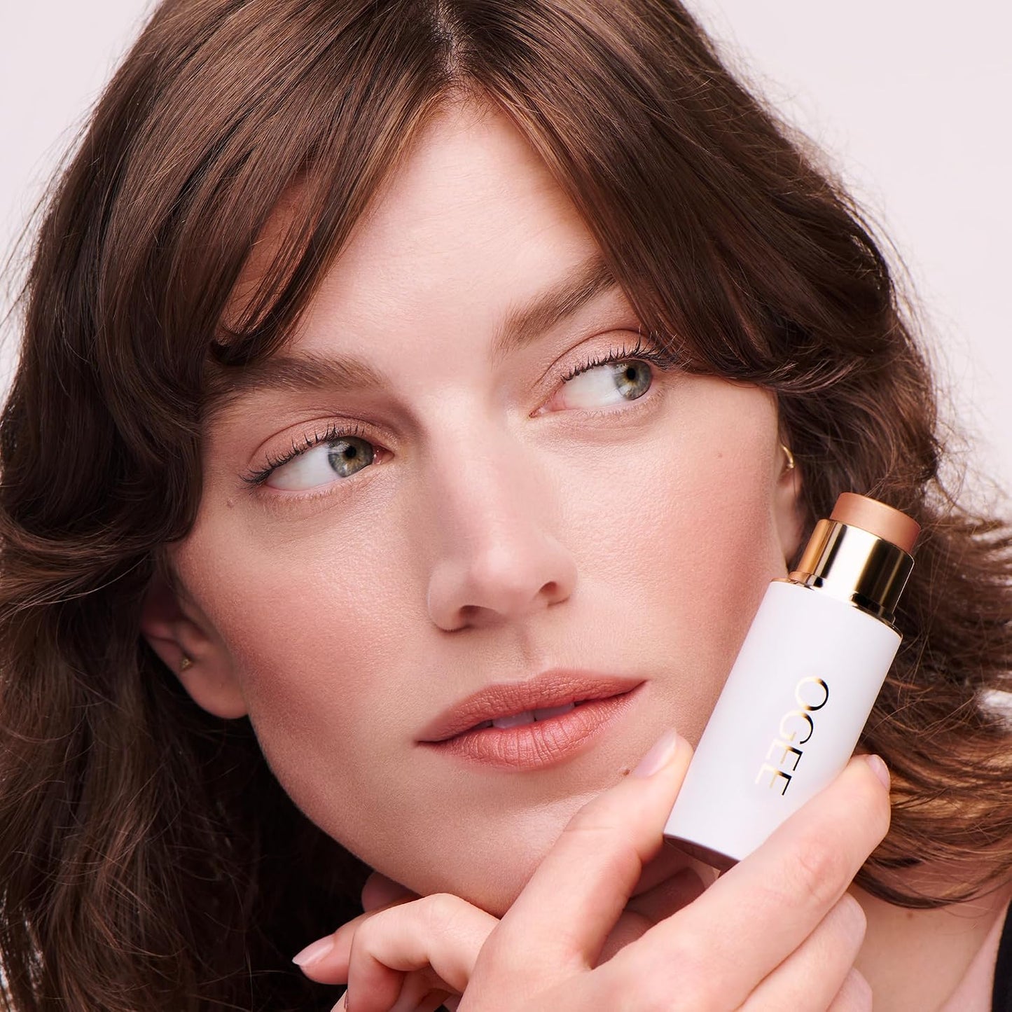 Cheers to Glow Limited-Edition Set, Sculpted Face Stick in Copper | Tinted Sculpted Lip Oil in Rosalia, and beyond Clean Volumizing Mascara