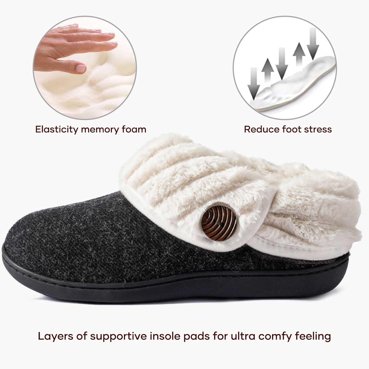 Women'S Wool Cozy Slippers with Faux Fur Collar | Cozy House Shoes, Indoor Outdoor, Fuzzy Bootie Slippers