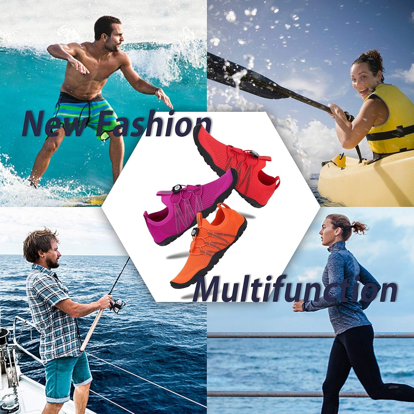 Water Shoes for Women Men, Quick-Dry Barefoot Swim Shoes | Non-Slip Aqua Shoes with Drainage Holes, Breathable, Lightweight, for Beach, Pool, River Boating, Yoga, Walking