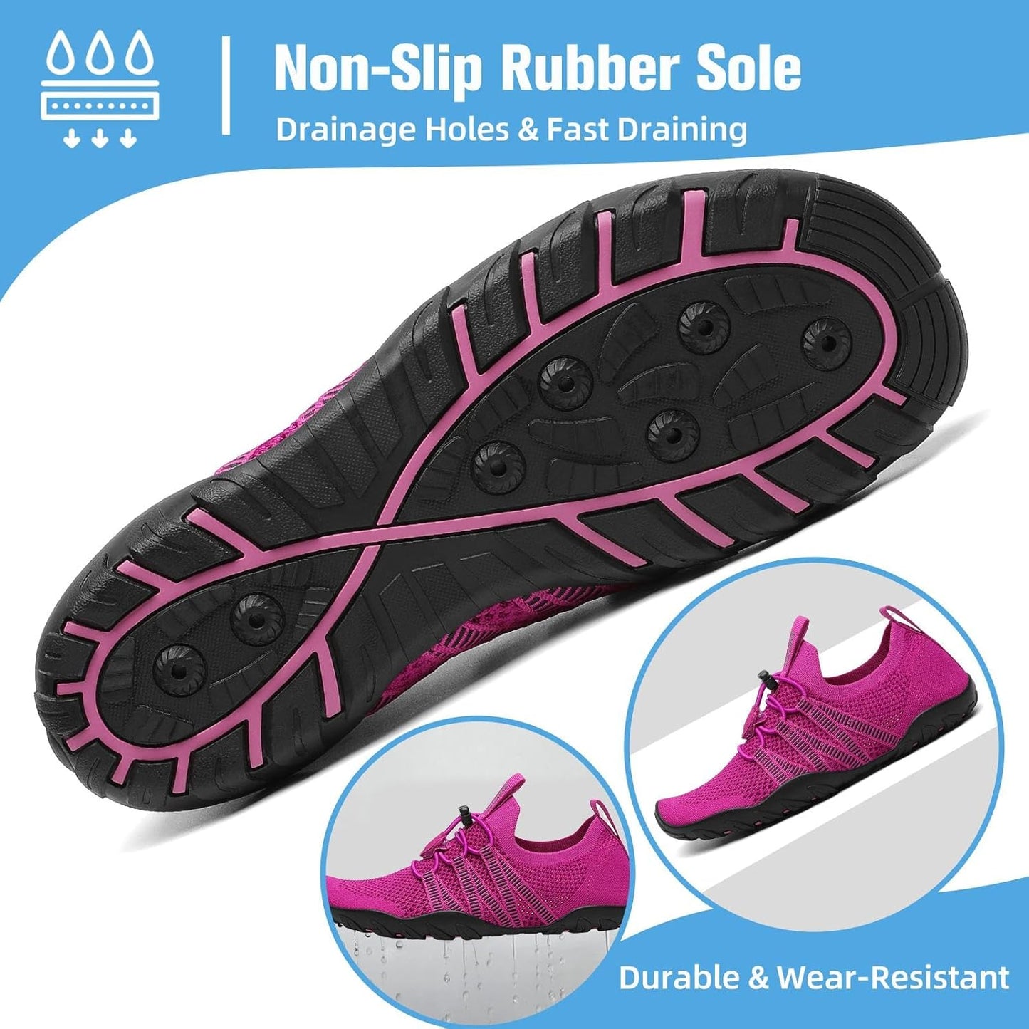 Water Shoes for Women Men, Quick-Dry Barefoot Swim Shoes | Non-Slip Aqua Shoes with Drainage Holes, Breathable, Lightweight, for Beach, Pool, River Boating, Yoga, Walking