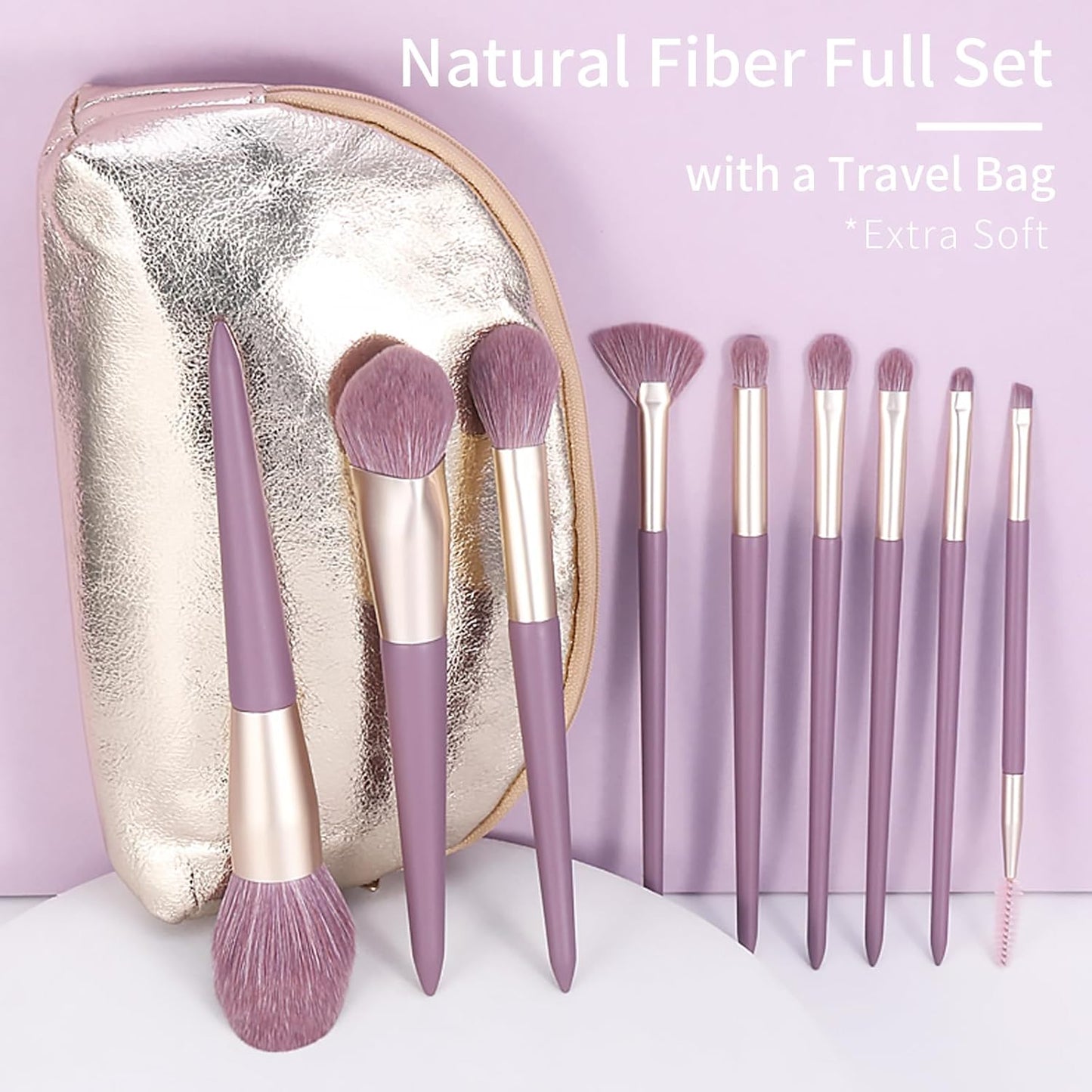Purple Makeup Brushes Set with Case, Vegan Makeup Brush Set Professional, Colorful Cosmetic Brushes Makeup Set, Natural Fiber Make up Brushes Vegan, Make up Brushes Set Professional.