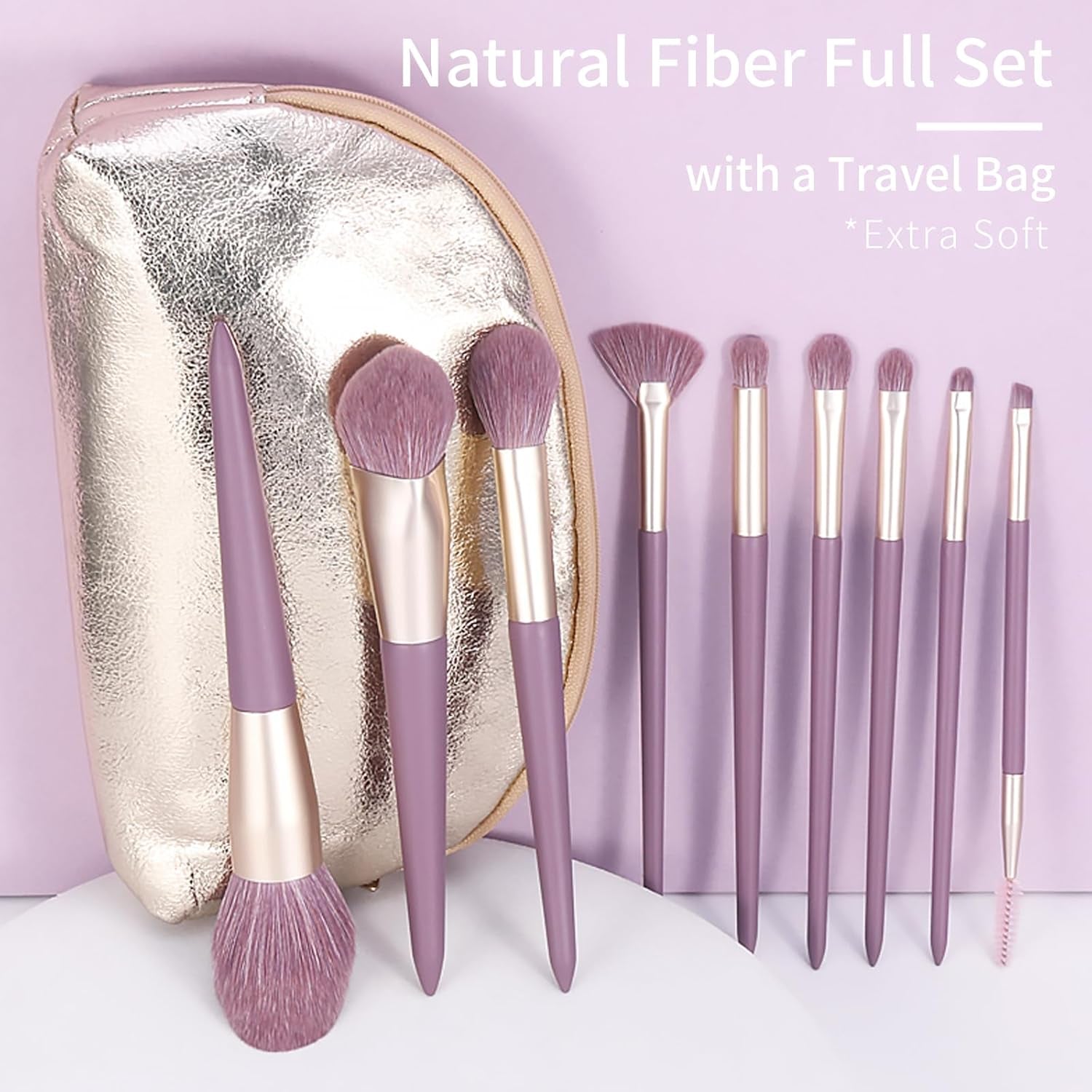 Purple Makeup Brushes Set with Case, Vegan Makeup Brush Set Professional, Colorful Cosmetic Brushes Makeup Set, Natural Fiber Make up Brushes Vegan, Make up Brushes Set Professional.